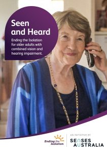 front cover of Seen and Heard booklet with an image of a woman holding a phone